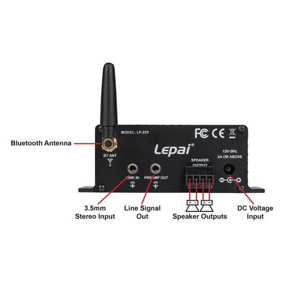 Main product image for Lepai LP-225 12-20 VDC 2 x 25W Mini Bluetooth Amplifier with 3.5mm Line Input and Preamp Line Output310-3025